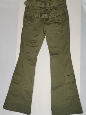 Hot Topic Women's Olive Cargo Flare Pants with Utility Pockets